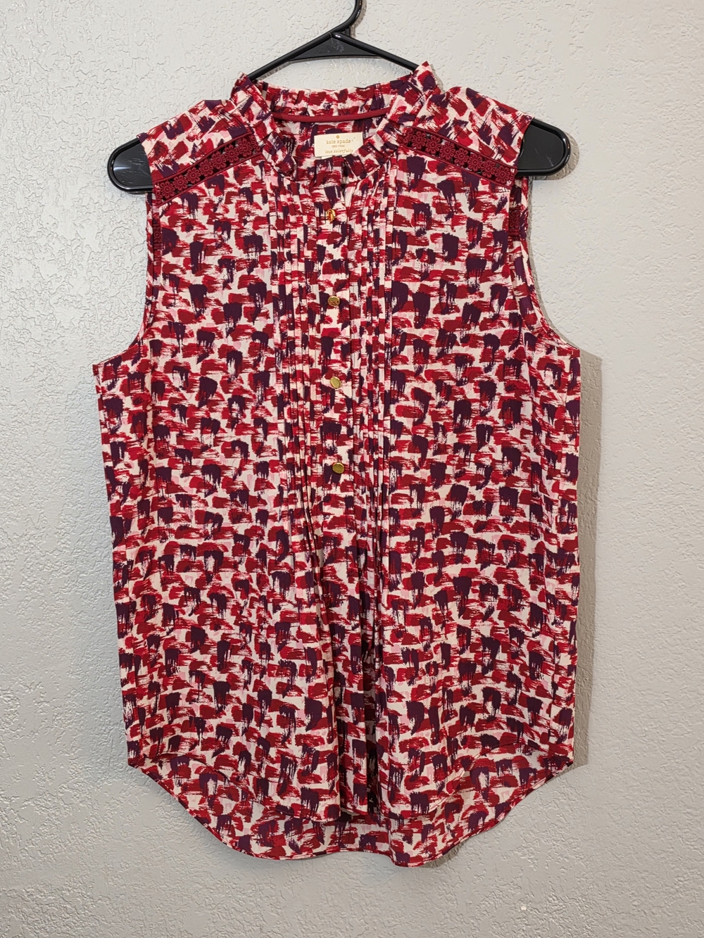 Kate Spade New York 100% Silk Sleeveless Ruffle Collar Blouse Womens Medium